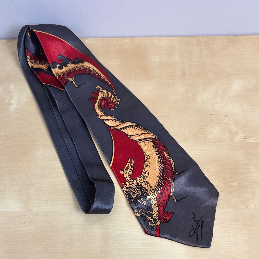 Vintage Salvatore Dali Gray and Red Tie